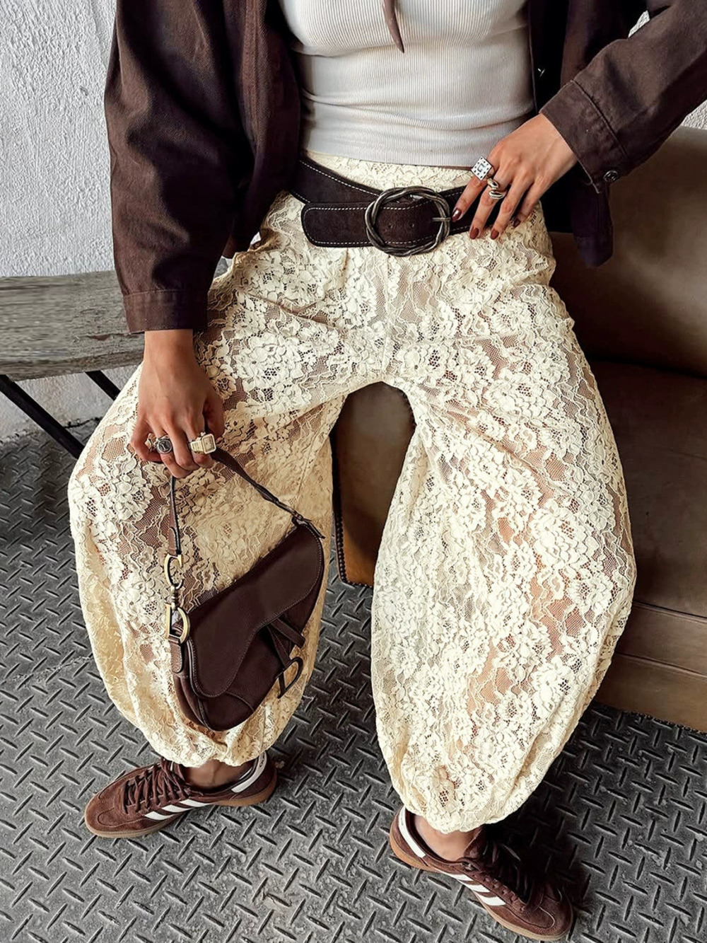 ZARA Women Sexy Elegant Lace Wide Leg Pants Casual Commuter Spring Summer